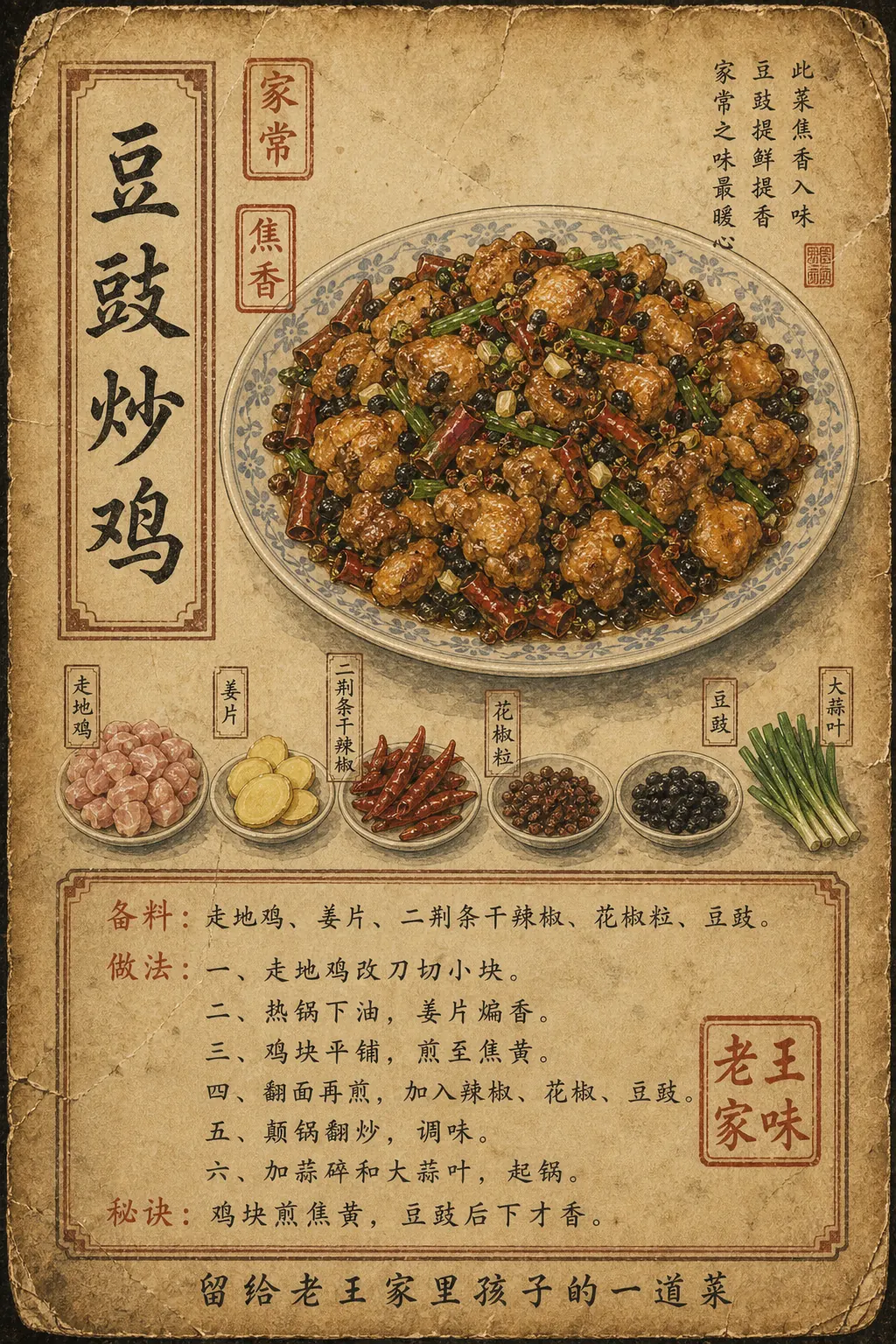 老王家豆豉炒鸡菜谱图
