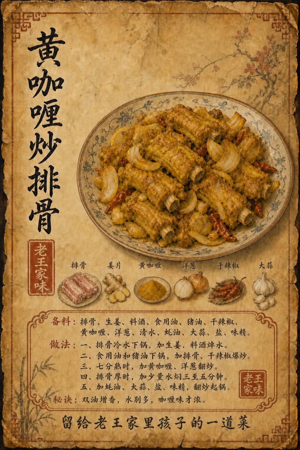 老王家黄咖喱炒排骨菜谱图