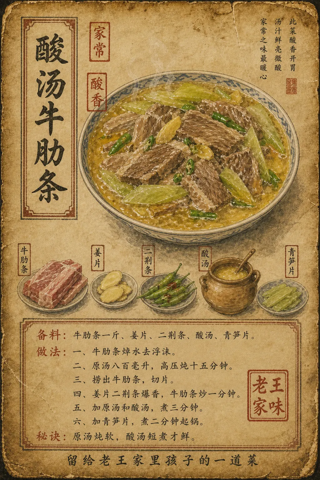 老王家酸汤牛肋条菜谱图
