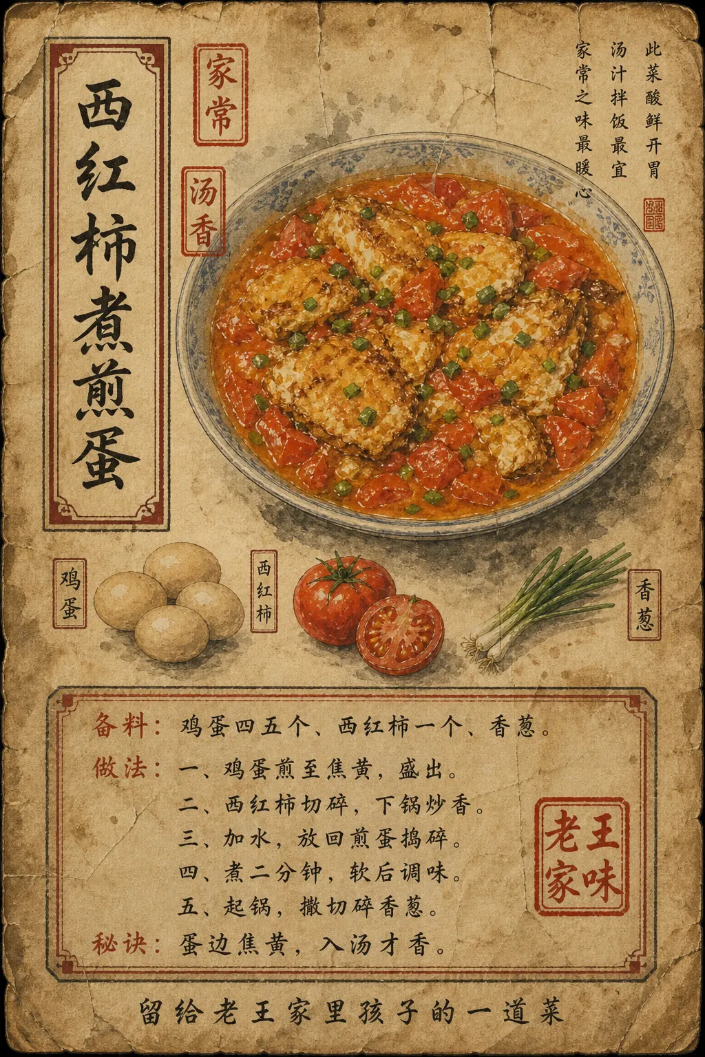 老王家西红柿煮煎蛋菜谱图